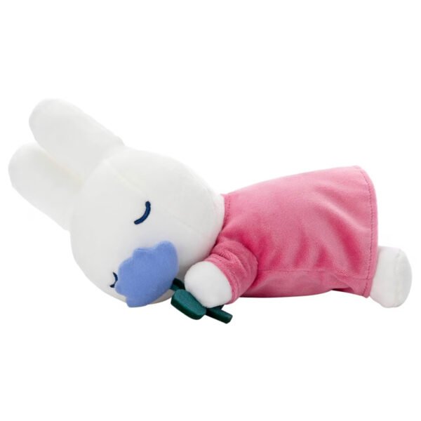Miffy 睡眠公仔粉紅色裙子藍花朵款 白色背景圖