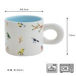 Dessin 手繪杯 - 藍色小鳥款式, 帶有尺寸和杯子容量的詳細資訊