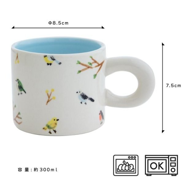 Dessin 手繪杯 - 藍色小鳥款式, 帶有尺寸和杯子容量的詳細資訊