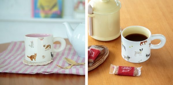 Dessin 手繪杯 - 粉紅色貓咪款式(左) + 黃色小狗款式(右)