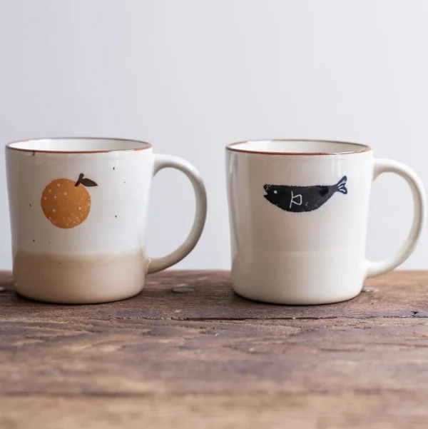 IZAWA 可愛柚子 藍色小魚 瓷器杯