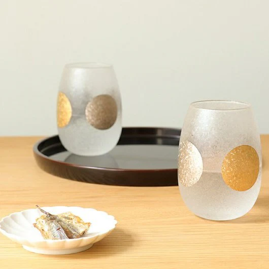 ADERIA石塚硝子金箔日月平底杯 - 2件禮盒裝