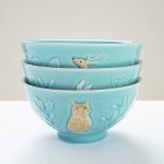 Yoshizawa 益子燒森林動物飯碗三個疊起的樣子