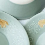 日本製 Yoshizawa 森林與熊綠色淺碗 3