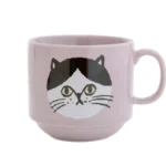 粉紅色CDF ètendue I LOVE CAT！貓咪面圖案可堆疊陶瓷杯 正面