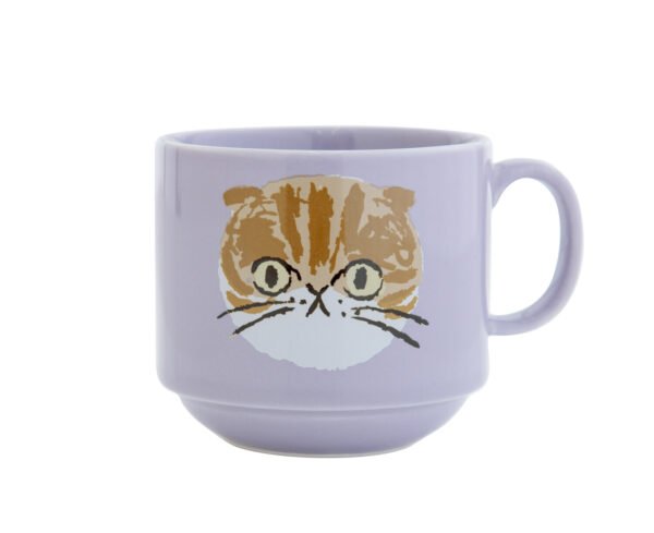 紫色CDF ètendue I LOVE CAT！貓咪面圖案可堆疊陶瓷杯正面